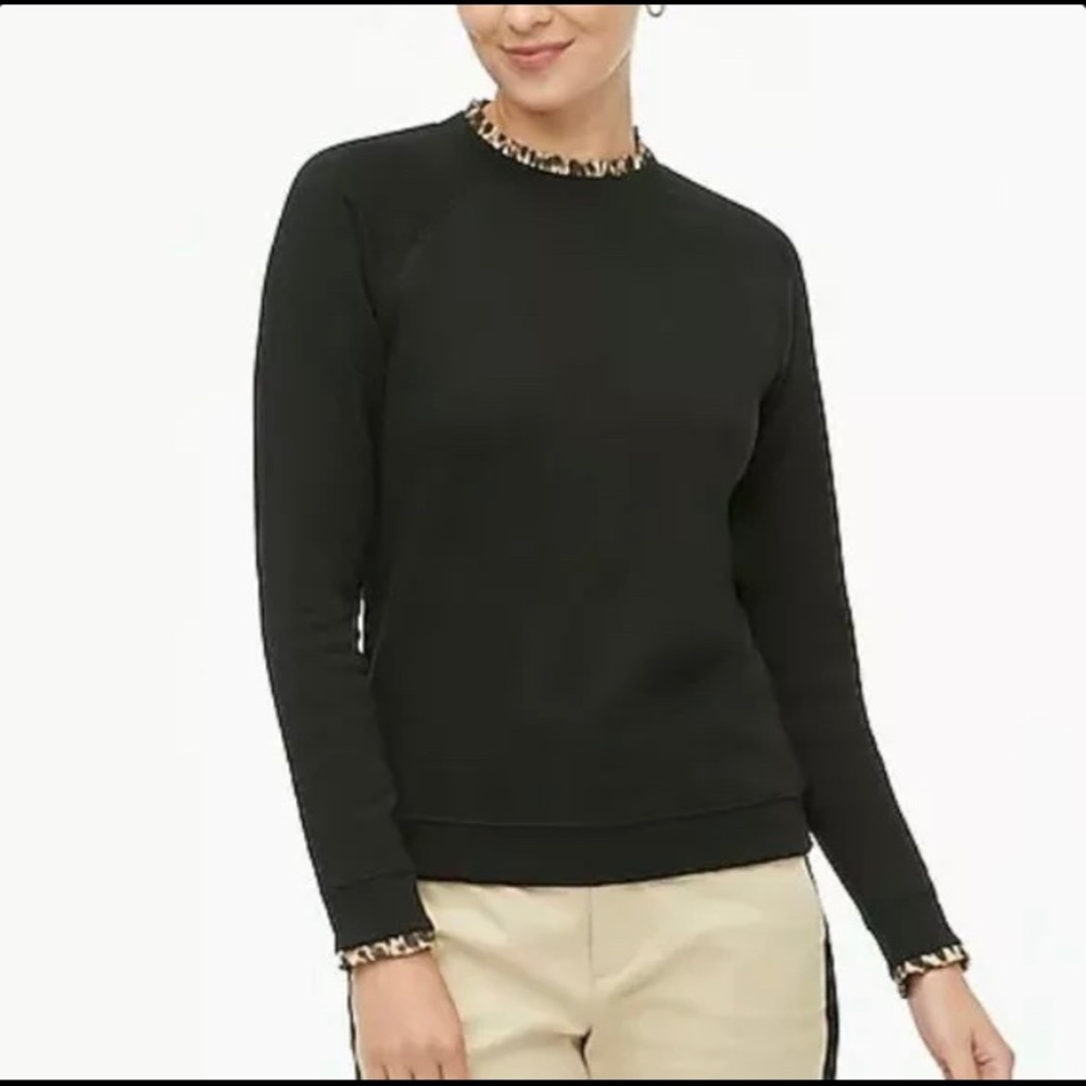 J Crew Leopard Ruffle Neck Pullover Sweatshirt